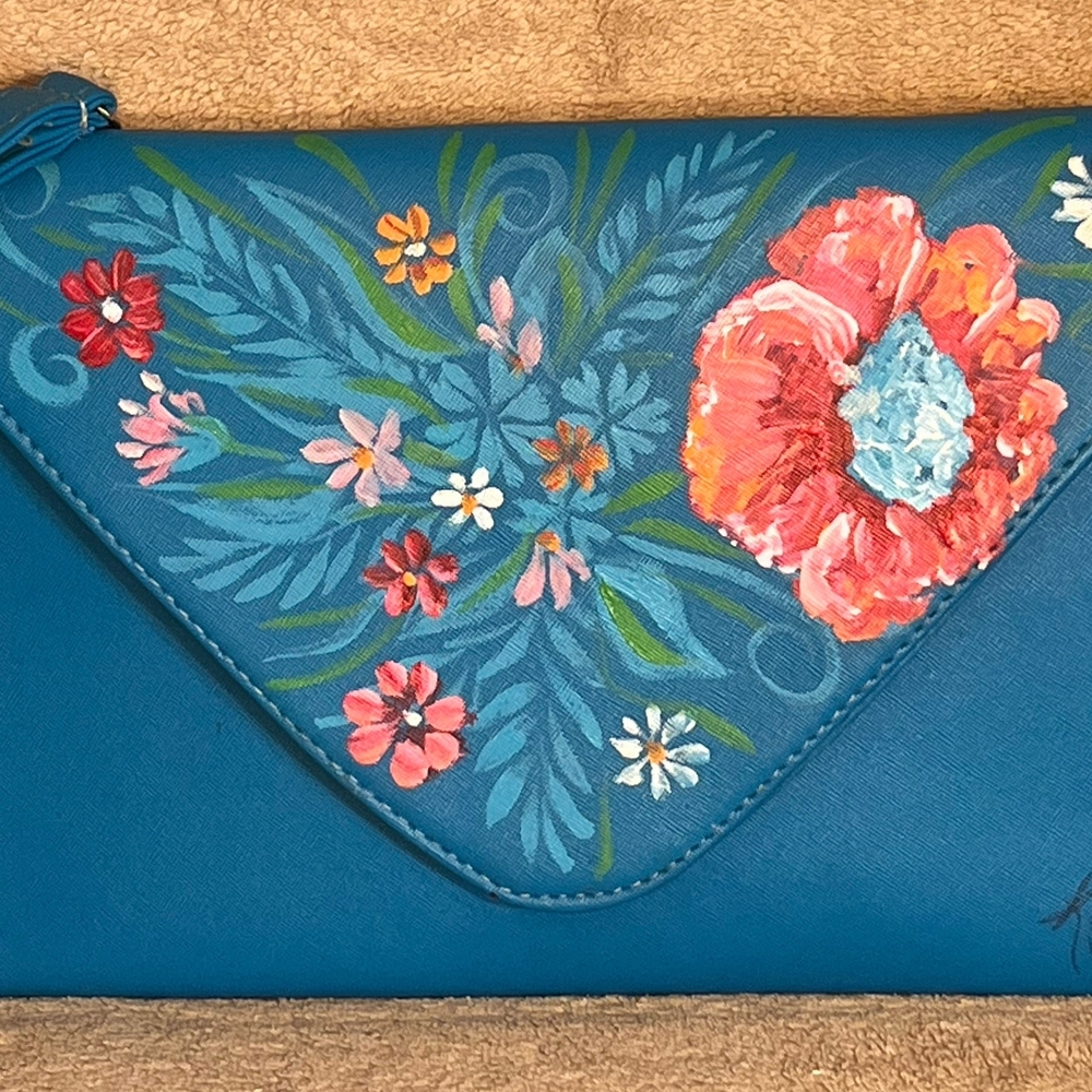 Vibrant Floral Blue Clutch